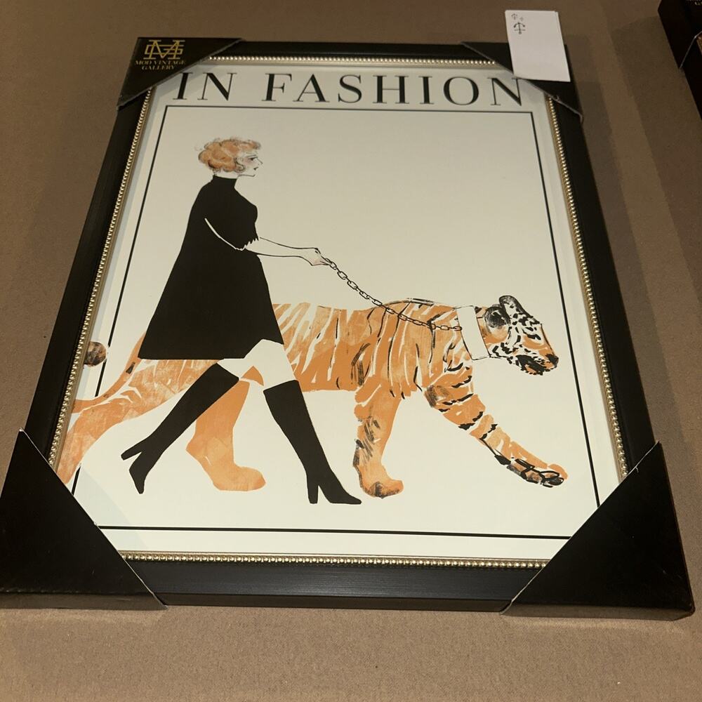Vintage-style illustration of a Woman With Tiger “In Fashion 16x20